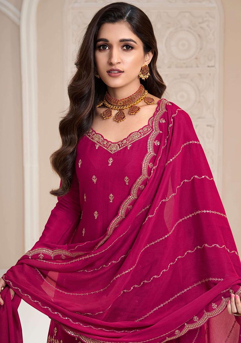 Rani Pink Embroidered Silk Salwar Kameez