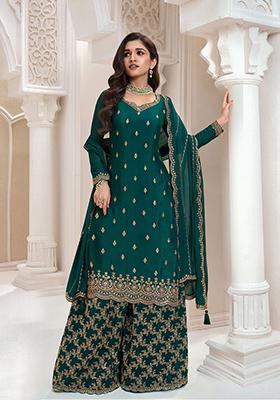 Dark Green Embroidered Silk Salwar Kameez
