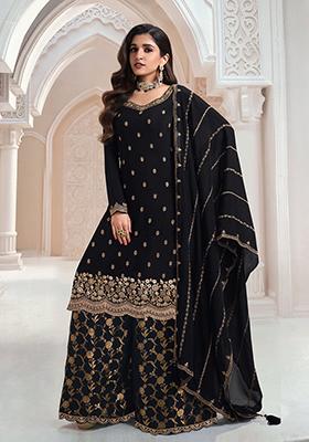 Black Embroidered Silk Salwar Kameez