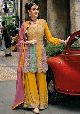 Yellow Embroidered Silk Salwar Kameez