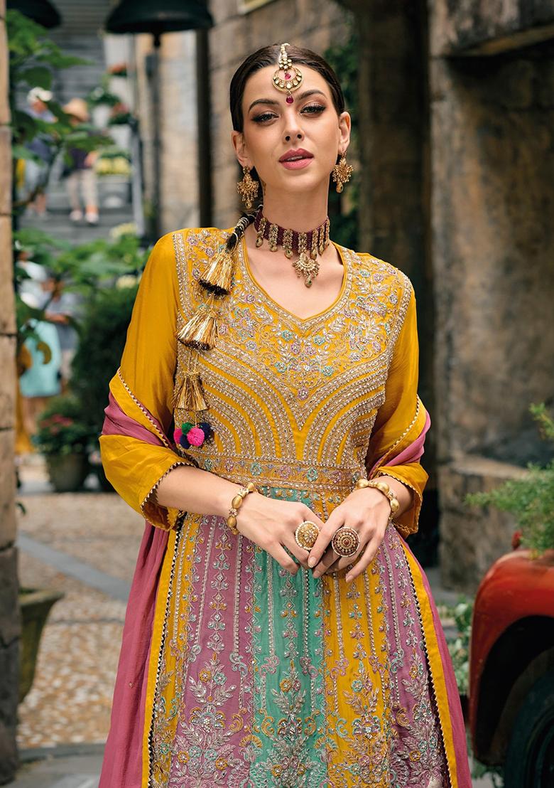 Yellow Embroidered Silk Salwar Kameez