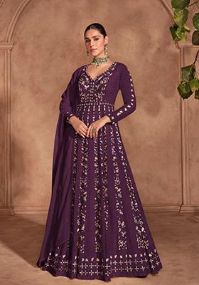 Wine Gerogette Embroidered Anarkali Set