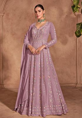 Baby Pink Embroidered Silk Anarkali Set