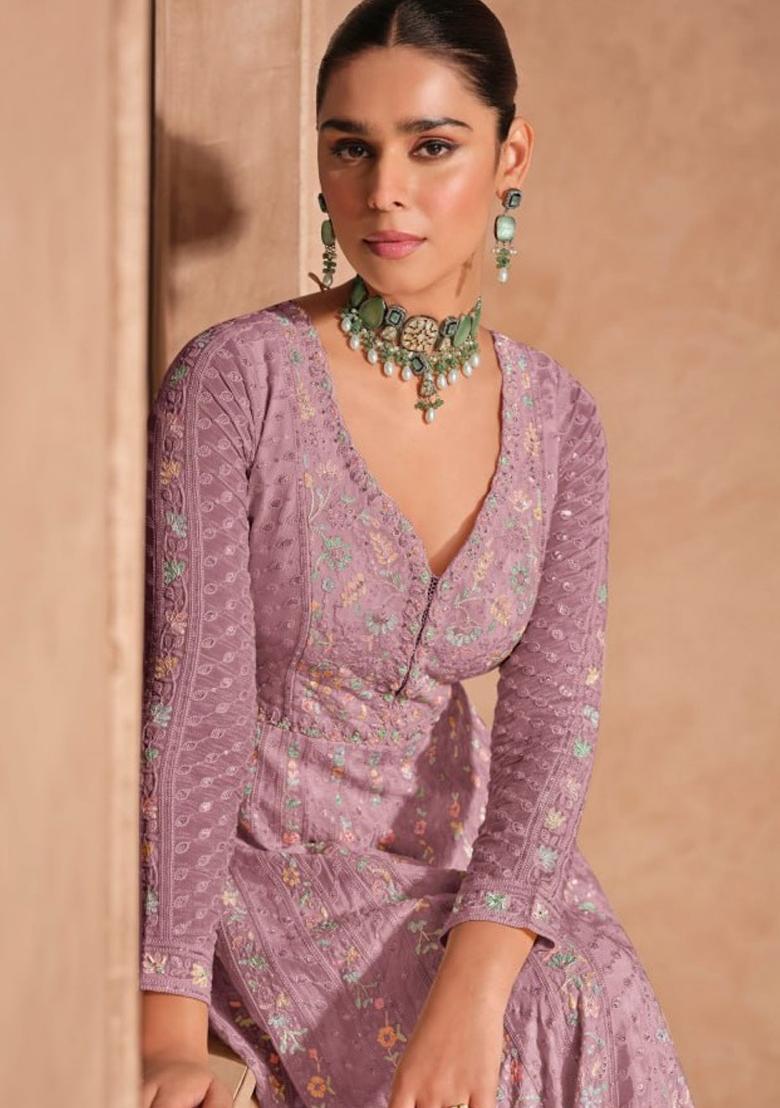 Baby Pink Embroidered Silk Anarkali Set