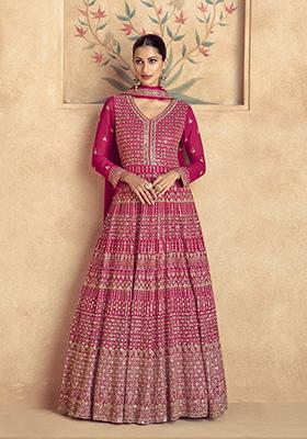 Rani Pink Embroidered Georgette Anarkali Set