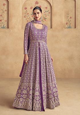 Lavender Embroidered Georgette Anarkali Set