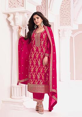 Rani Pink Embroidered Silk Salwar Kameez
