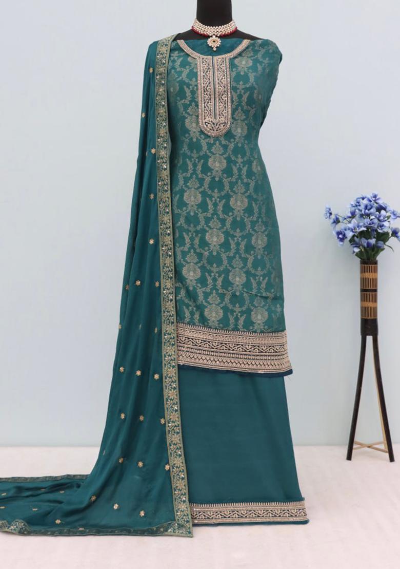 Dark Green Embroidered Silk Salwar Kameez