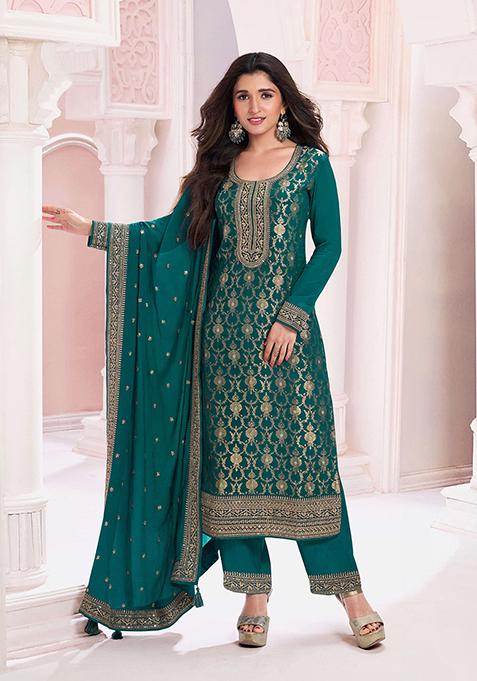 Dark Green Embroidered Silk Salwar Kameez