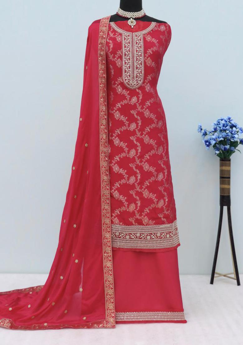 Red Embroidered Silk Salwar Kameez