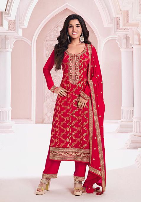 Red Embroidered Silk Salwar Kameez