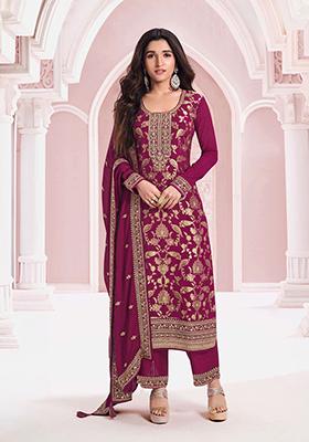 Purple Embroidered Silk Salwar Kameez