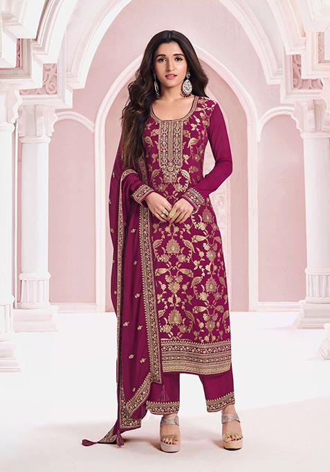 Purple Embroidered Silk Salwar Kameez