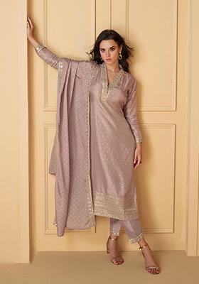 Mauve Embroidered jacquard Salwar Kameez