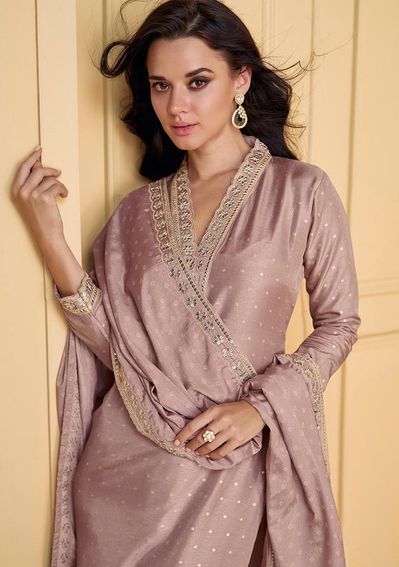 Mauve Embroidered jacquard Salwar Kameez