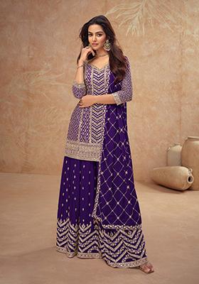 Violet Embroidered Silk Salwar Kameez