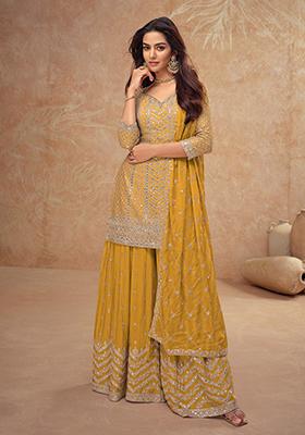 Yellow Embroidered Silk Salwar Kameez