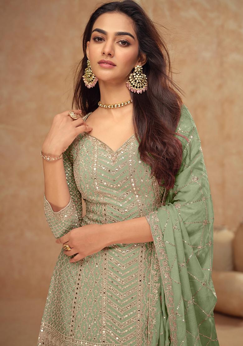 Light Green Embroidered Silk Salwar Kameez