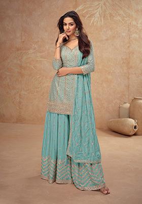 Sky Blue Embroidered Silk Salwar Kameez