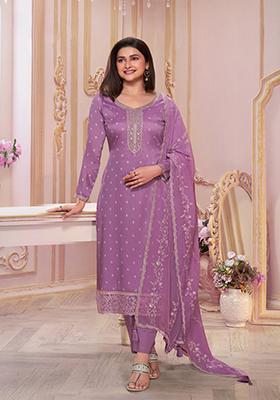 Purple Embroidered Silk Salwar Kameez