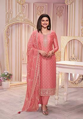 Peach Embroidered Silk Salwar Kameez