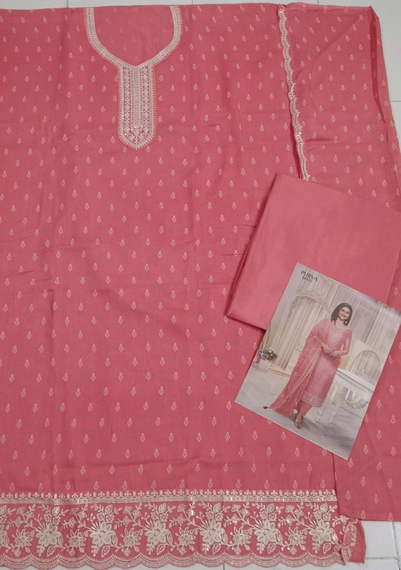 Peach Embroidered Silk Salwar Kameez