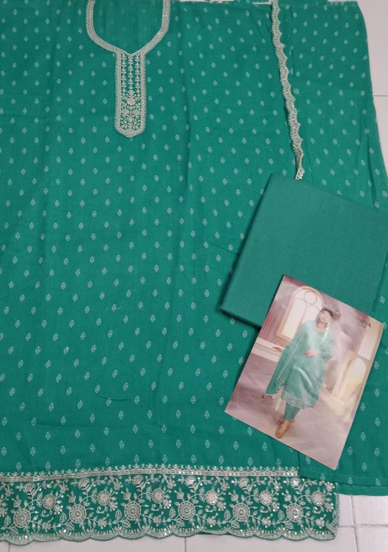 Teal Green Embroidered Silk Salwar Kameez