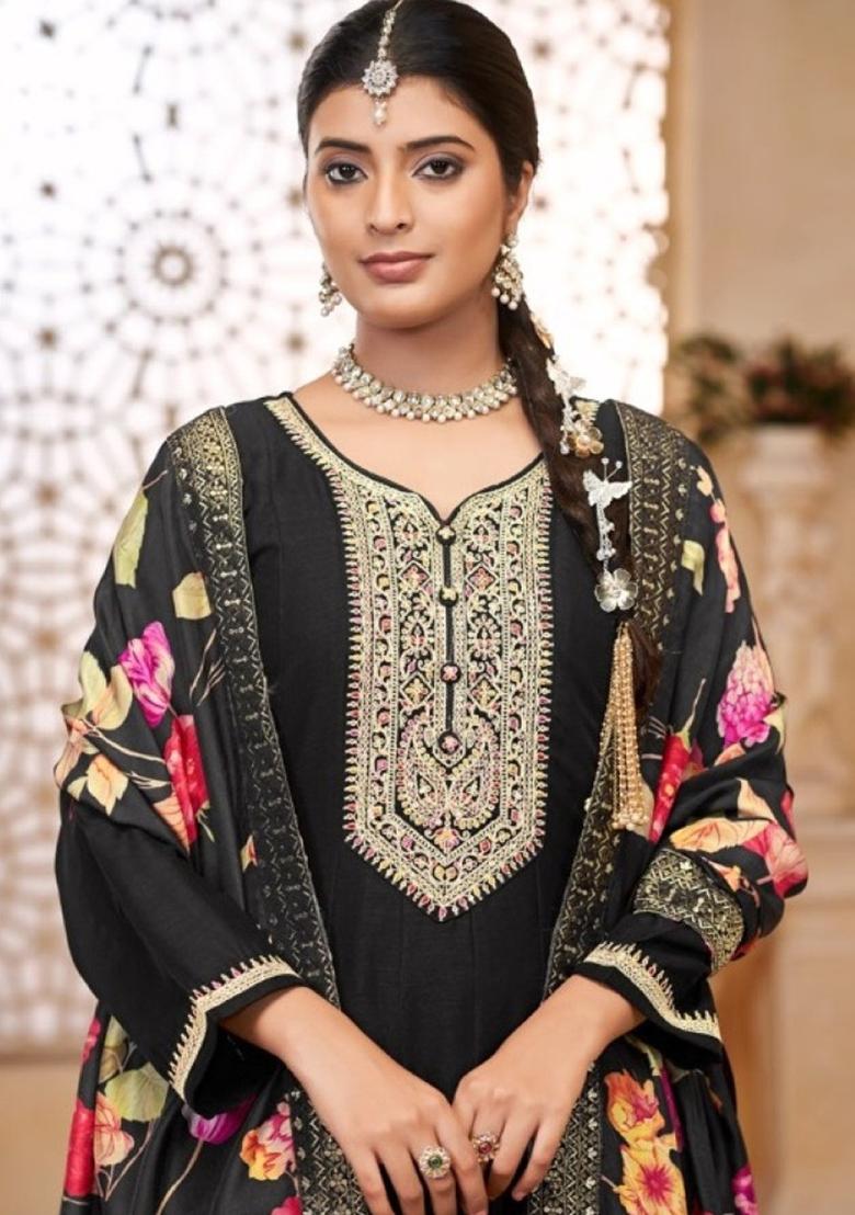 Black Embroidered Silk Salwar Kameez