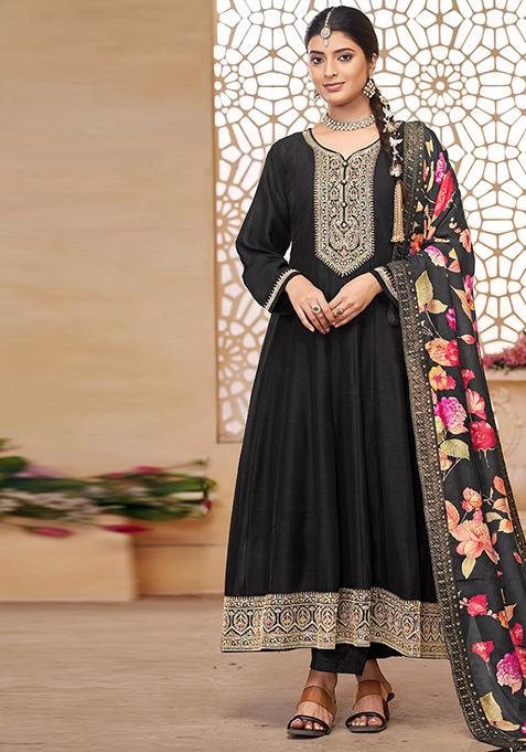 Black Embroidered Silk Salwar Kameez