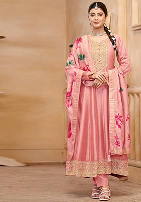 Light Peach Embroidered Silk Salwar Kameez