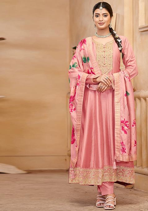 Light Peach Embroidered Silk Salwar Kameez