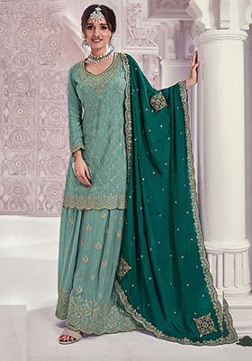 Sky Blue Embroidered Silk Salwar Kameez