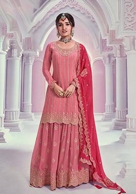 Peach Embroidered Silk Salwar Kameez