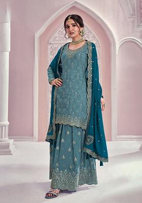 Blue Embroidered Silk Salwar Kameez