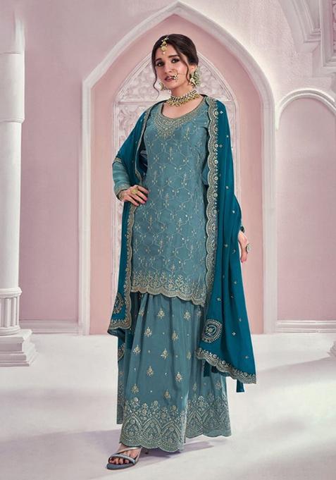 Blue Embroidered Silk Salwar Kameez