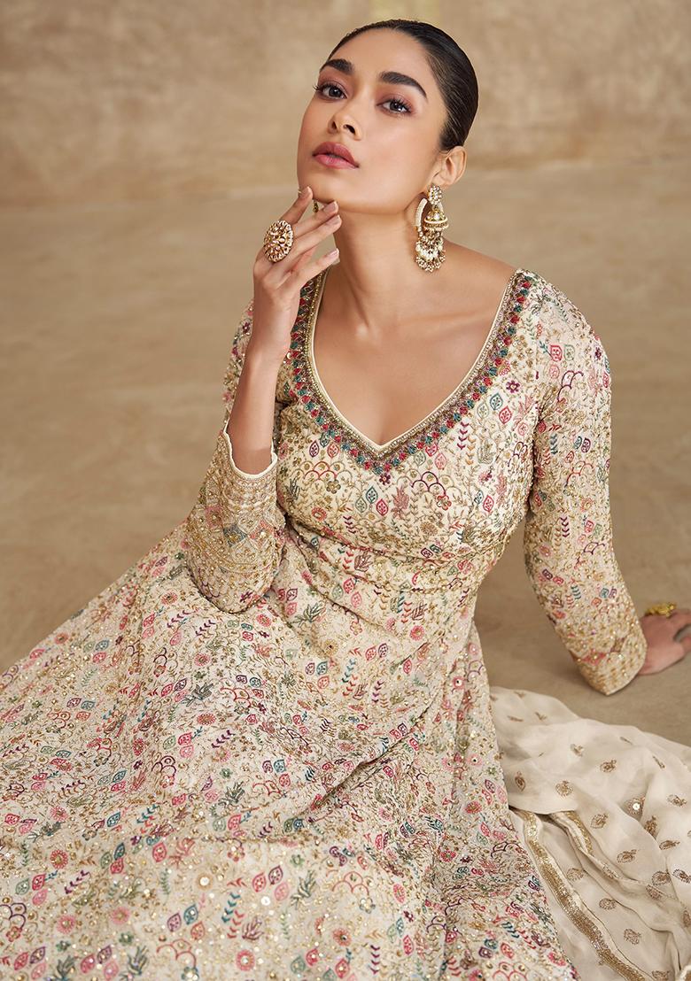 White Embroidered Georgette Anarkali Set