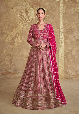 Pink Embroidered Georgette Anarkali Set