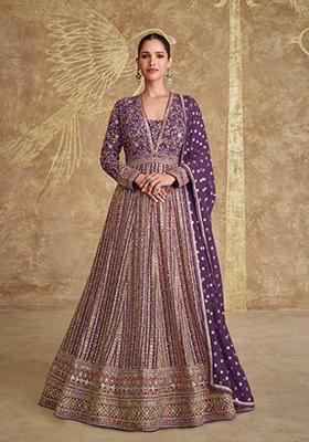 Lavender Embroidered Georgette Anarkali set