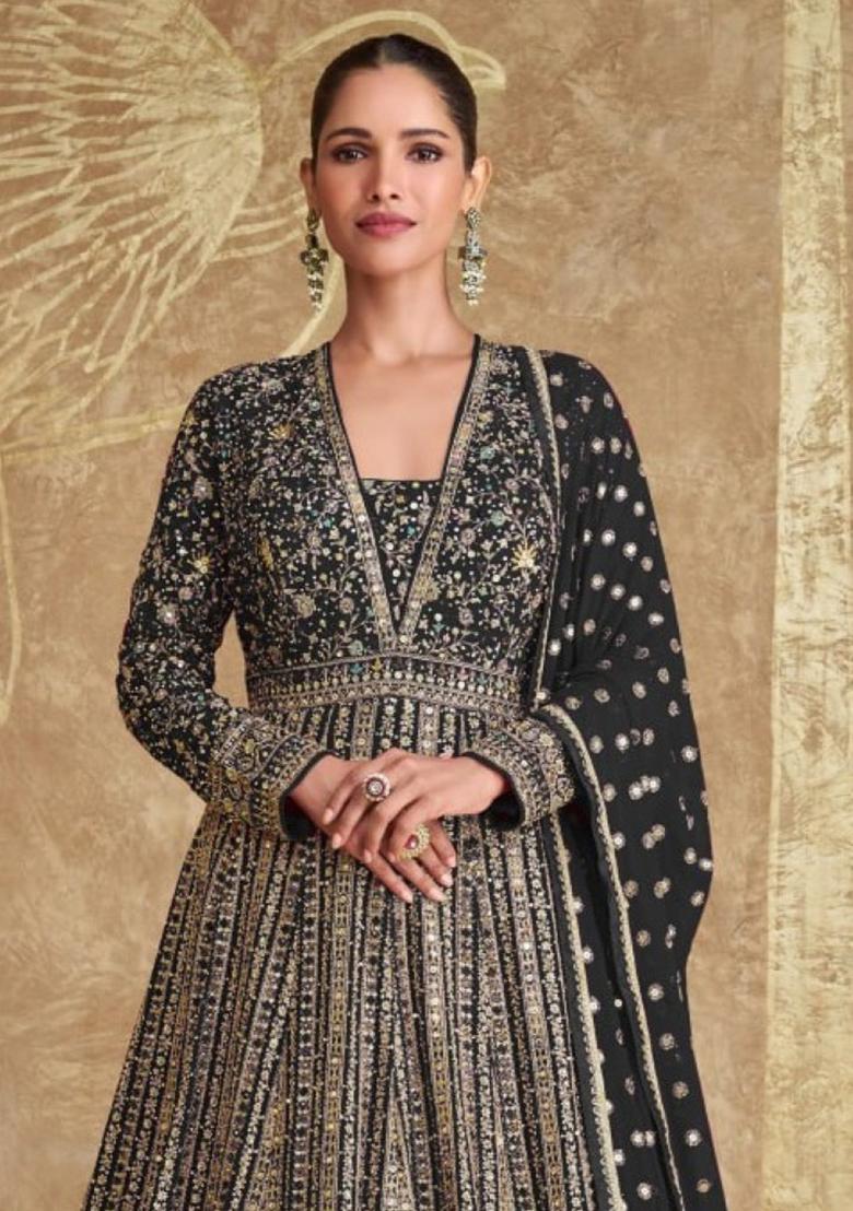 Black Embroidered Georgette Anarkali set