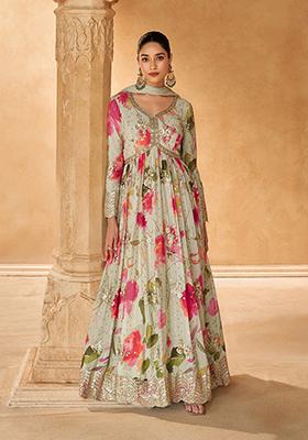 White Embroidered Silk Anarkali set