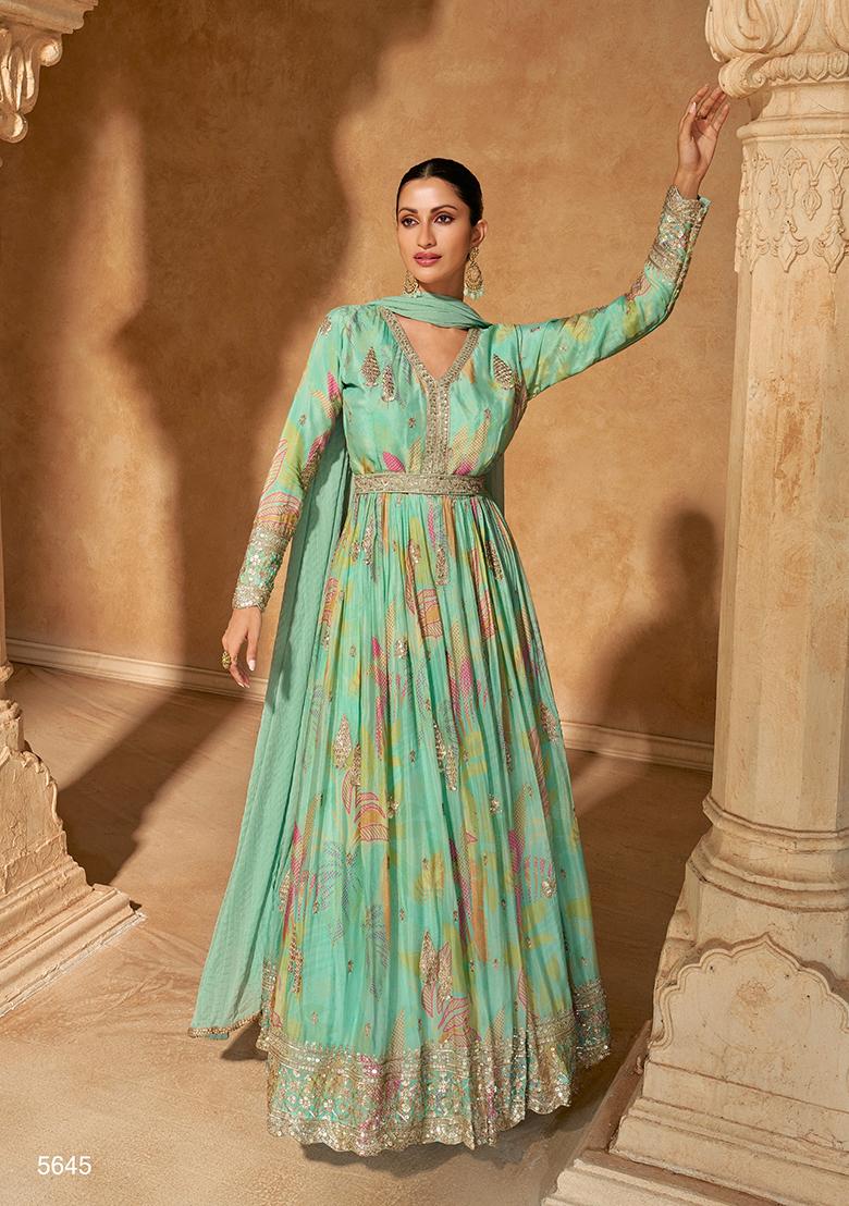Green Embroidered Silk Anarkali set