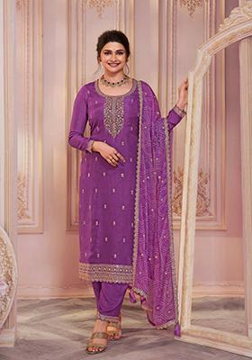 Purple Embroidered Georgette Anarkali set