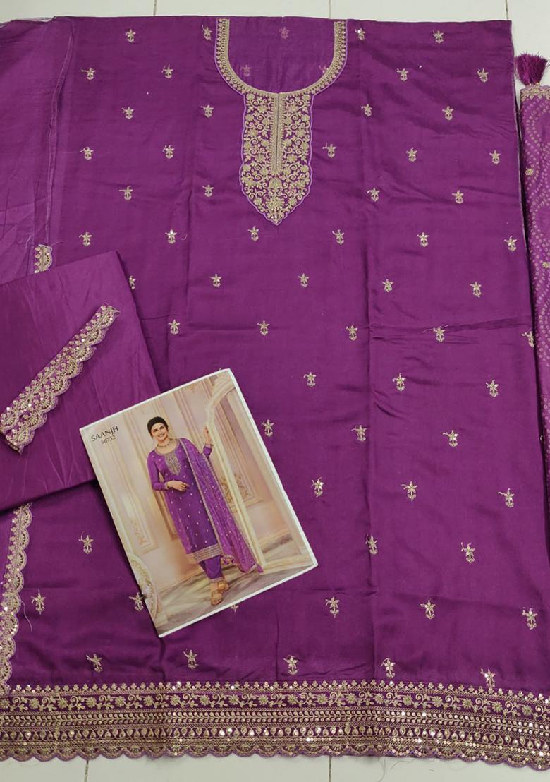 Purple Embroidered Georgette Anarkali set