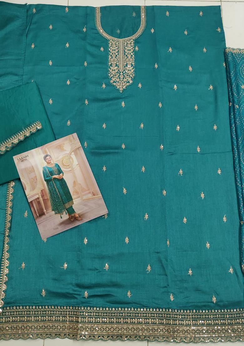 Teal Green Embroidered Georgette Anarkali set