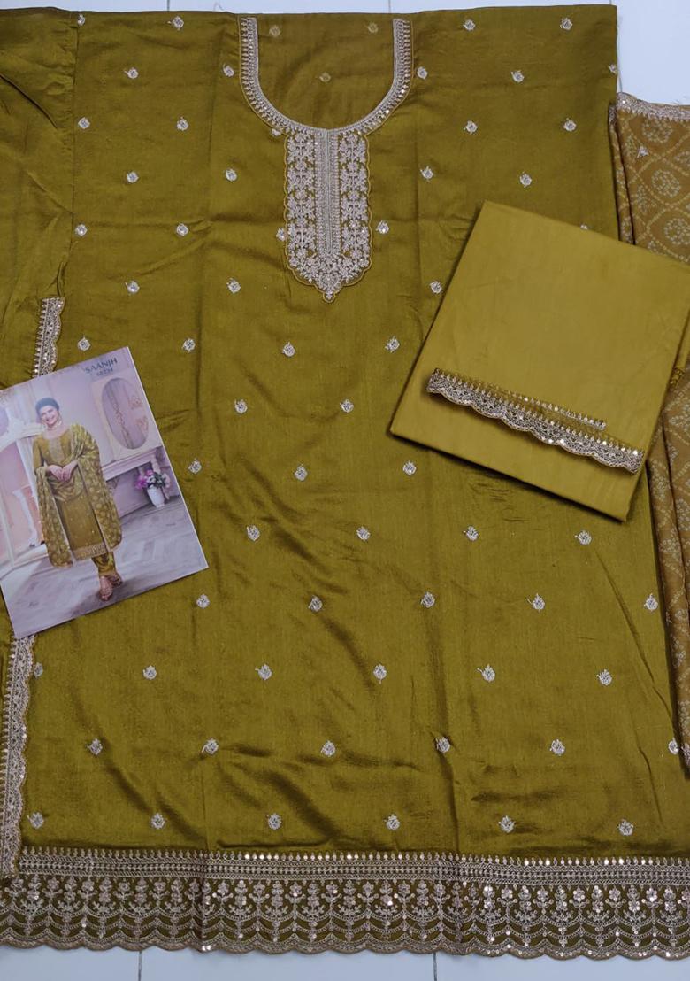 Mustard Yellow Embroidered Georgette Anarkali set