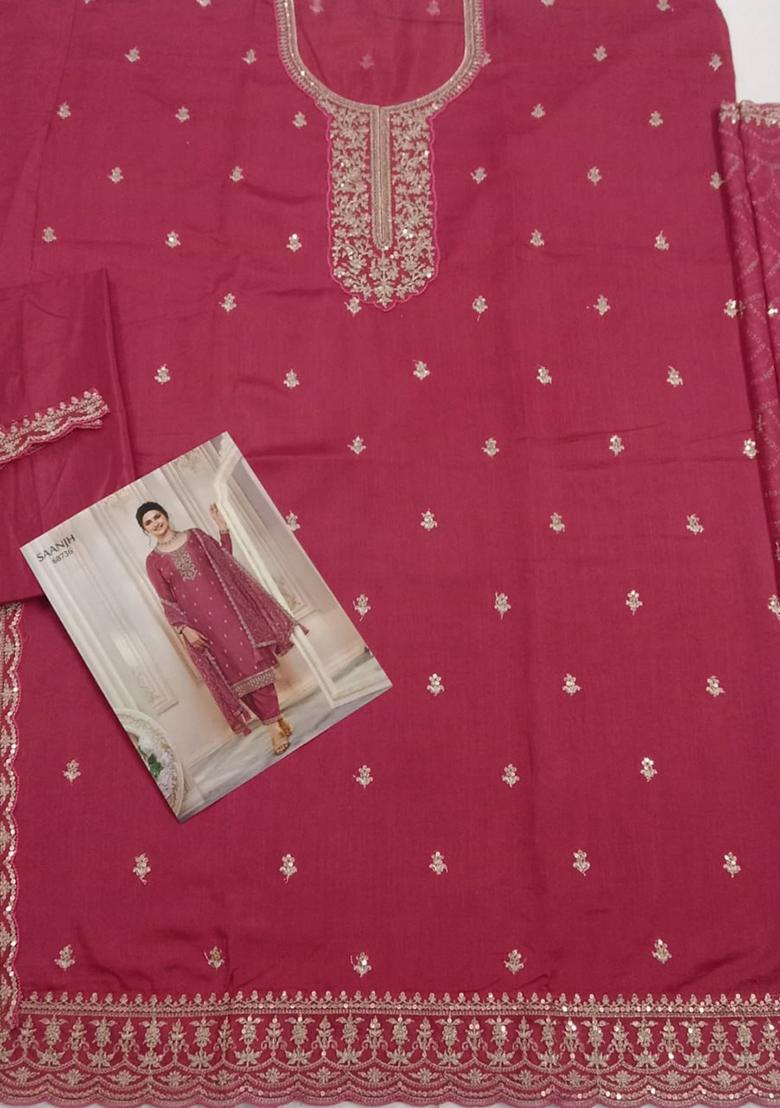 Pink Embroidered Georgette Anarkali set
