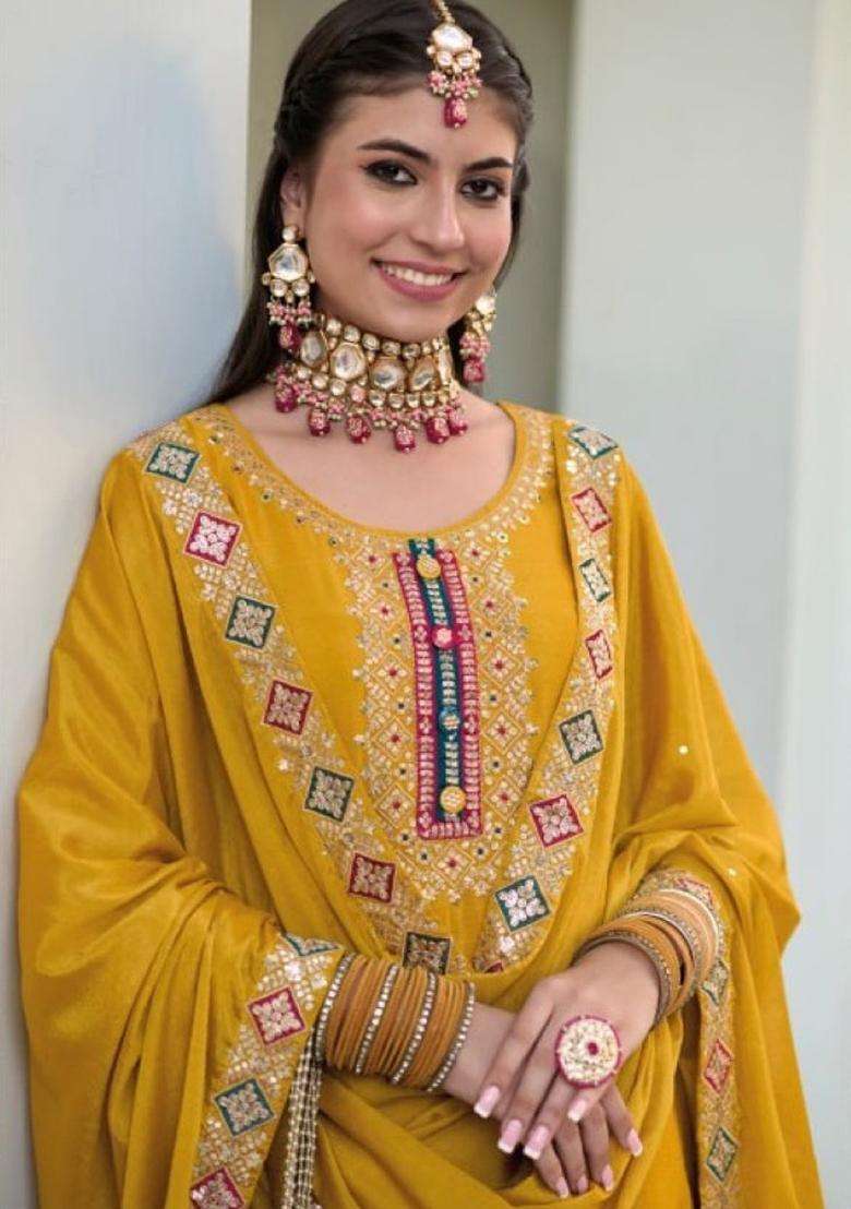Yellow Embroidered Georgette Salwar Kameez