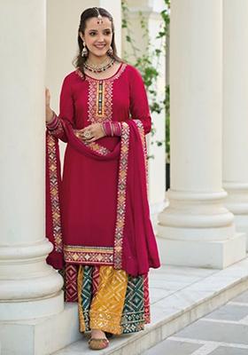 Red Embroidered Georgette Salwar Kameez