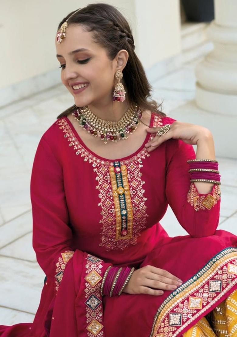 Red Embroidered Georgette Salwar Kameez