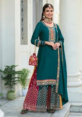 Teal Green Embroidered Georgette Salwar Kameez